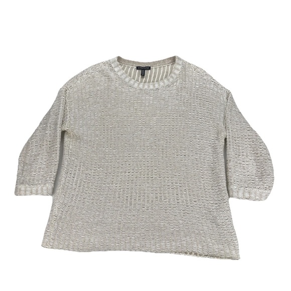 Eileen Fisher Open Knit Sweater Boxy Top Bone Organic Cotton/Linen Small - Picture 1 of 10